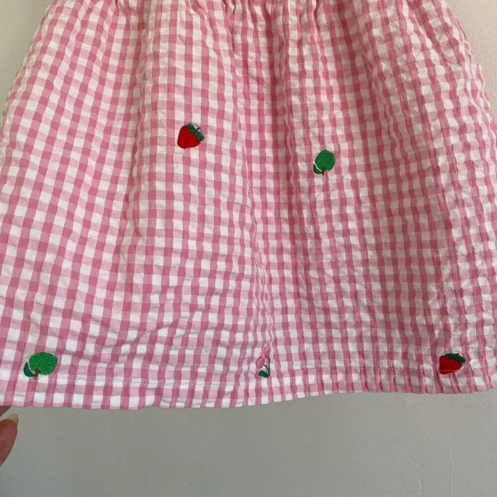 Baby Boden Pink Gingham Fruits Embroidered Dress